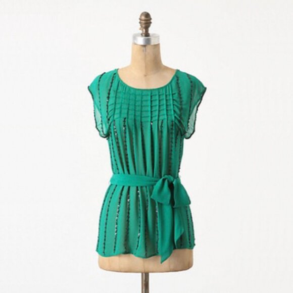 Anthropologie Tops - Anthropologie Sheer Sleeveless Beaded Blouse Top Bohemian Boho Fairy Classic